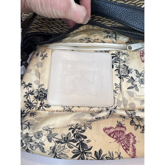 Brighton Woven Straw Hobo Shoulder Bag Brown Croc Leather Trim Silver Chain Trim - Picture 9 of 10